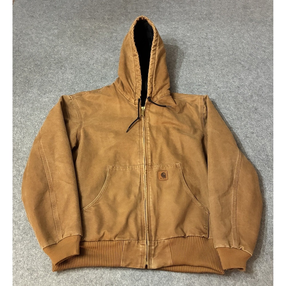 Carhartt Jacket Mens Large Brown J130 211 Active Jacket Lined Duck Canvas Hoodie